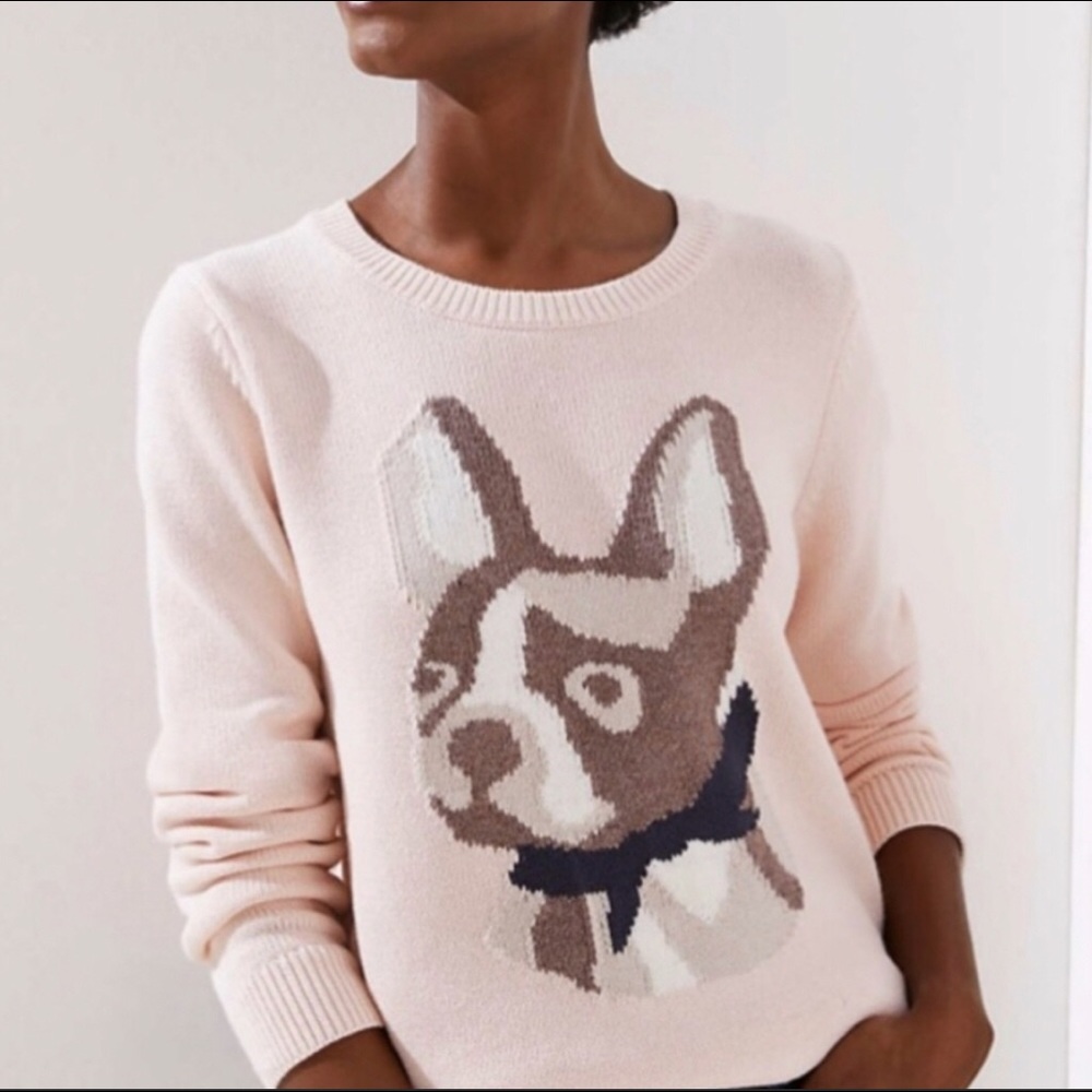 Loft Frenchie French bulldog rosebud pink cotton sweater
